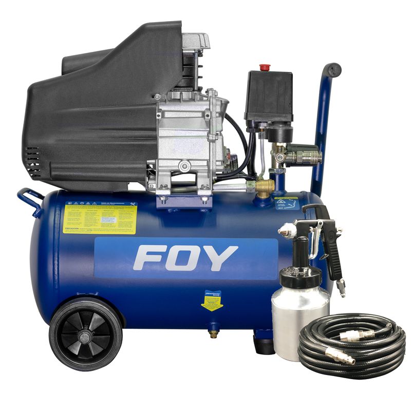 Compresor de aire eléctrico lubricado 25 Lt 1.5 HP 127 V con pistola y manguera Foy