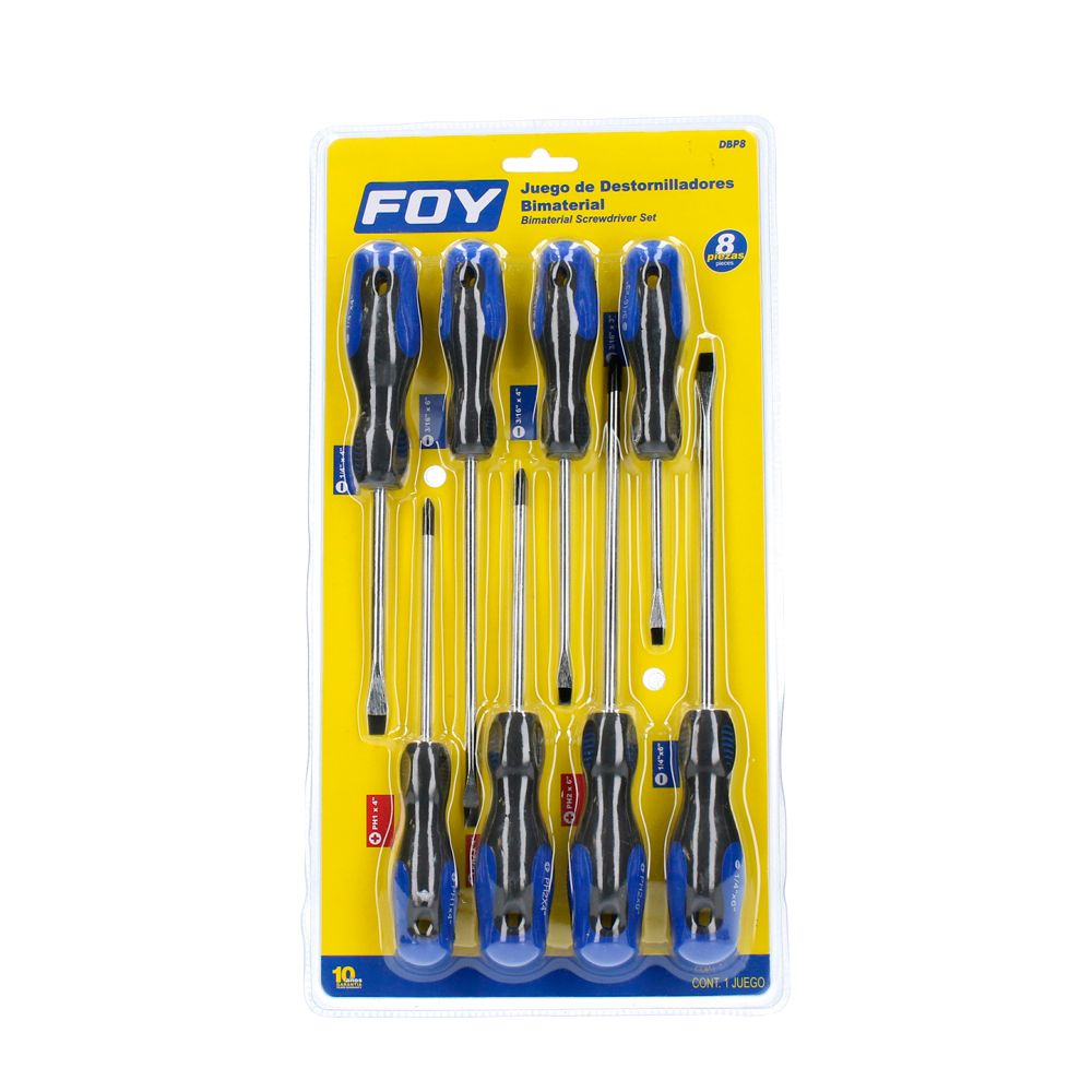 Juego de destornilladores con mango bimaterial combinados, 8 piezas Foy