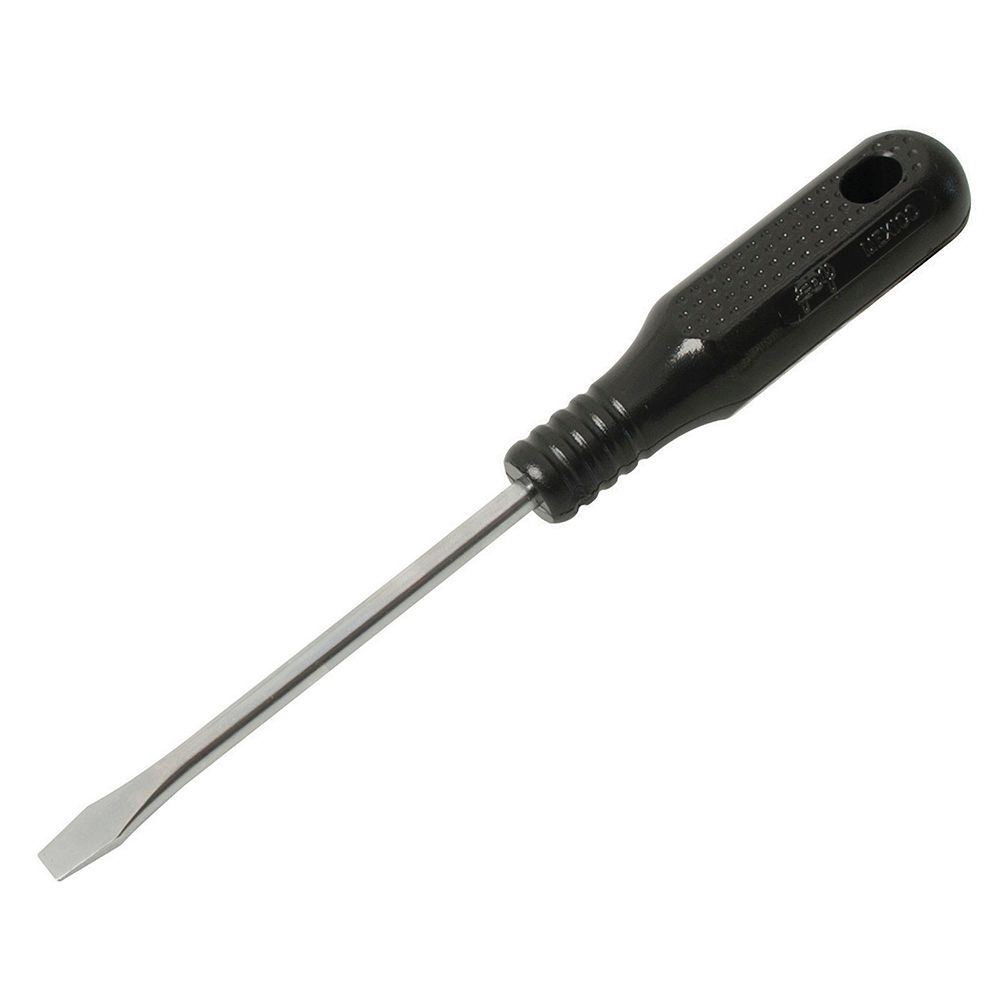 Destornillador con mango negro, punta plana barra redonda 1/4" x 6" Foy