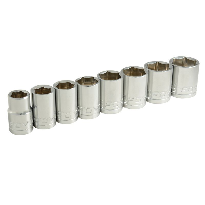 Juego de dados cuadro de 1/2" métricos, 6 puntas, 8 piezas Foy