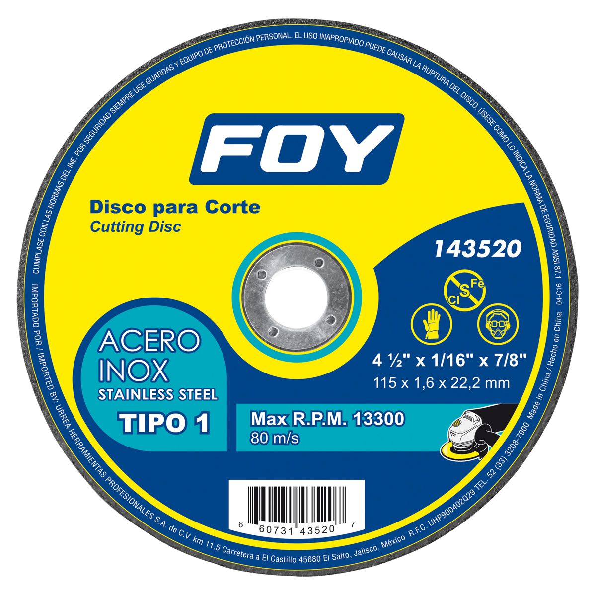 Disco abrasivo tipo 1 para metal  7" x 2 mm Foy