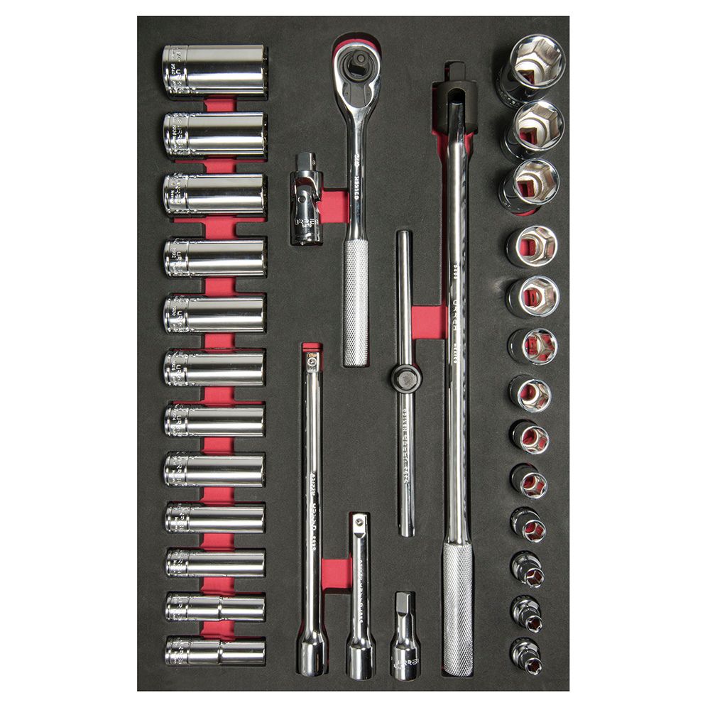 Juego de dados cortos y largos y accesorios cuadro de 1/2" en pulgadas, 32 piezas Urrea