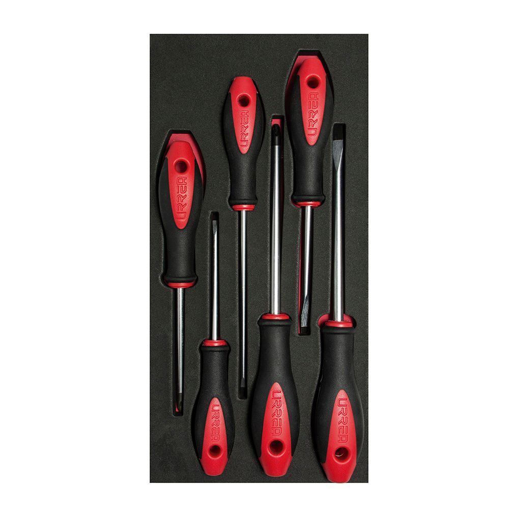 Juego de destornilladores mango bimaterial varias puntas bandeja EVA, 6 piezas Urrea