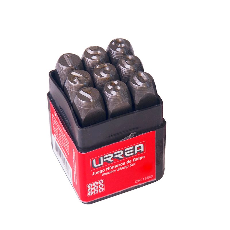 Juego de números del "0" al "9" de golpe 6 mm, 9 piezas Urrea