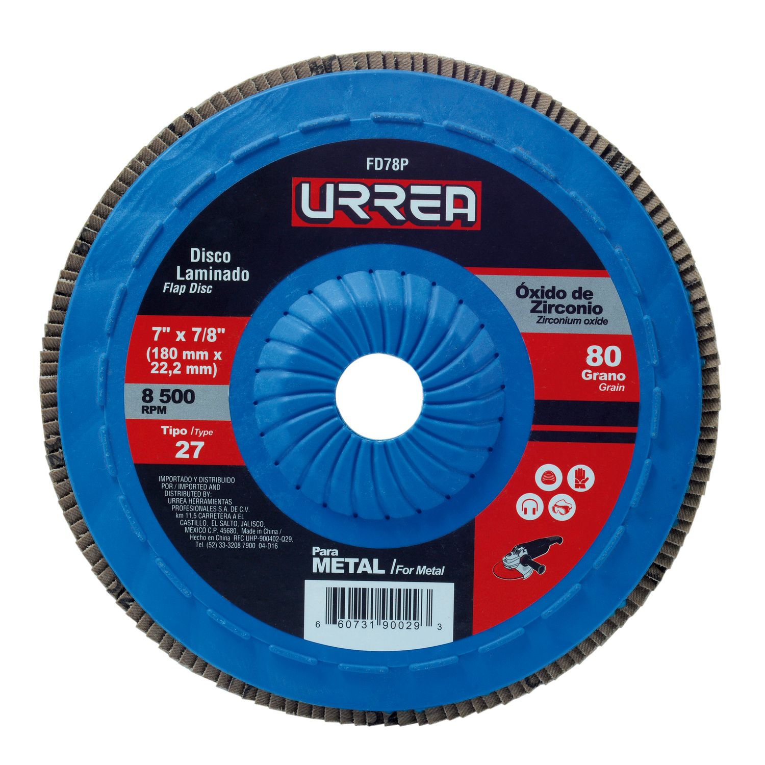 Disco laminado tipo 27 grano 80 con respaldo plástico, 7" Urrea