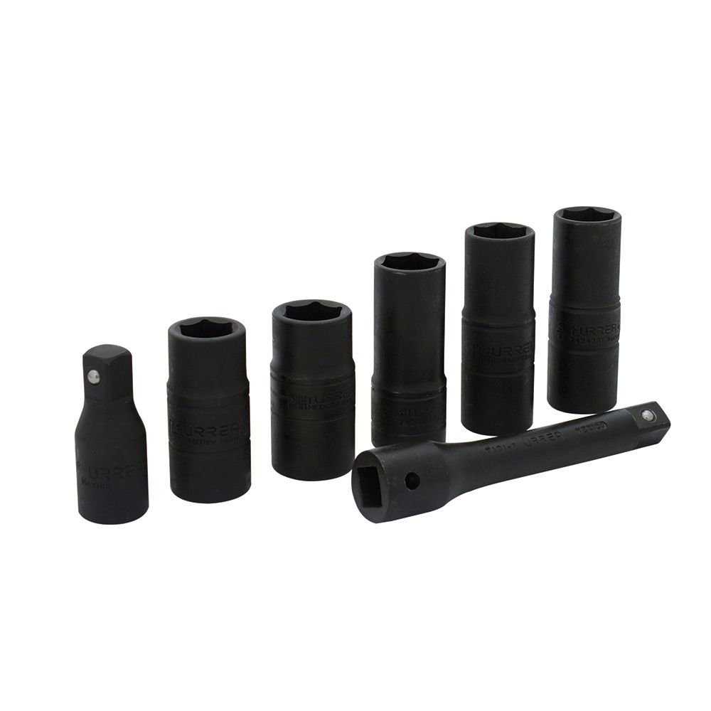 Juego de dados de impacto doble boca cuadro de 1/2" combinados, 6 puntas, 7 piezas Urrea