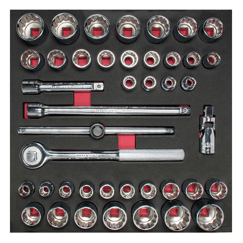 Juego de dados cortos y accesorios cuadro de 1/2" combinados, 42 piezas Urrea