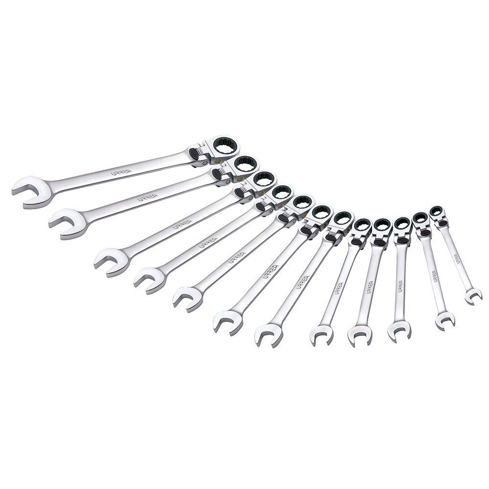 Juego de llaves combinadas pulido espejo flexibles de matraca spline métricas, 12 piezas Urrea
