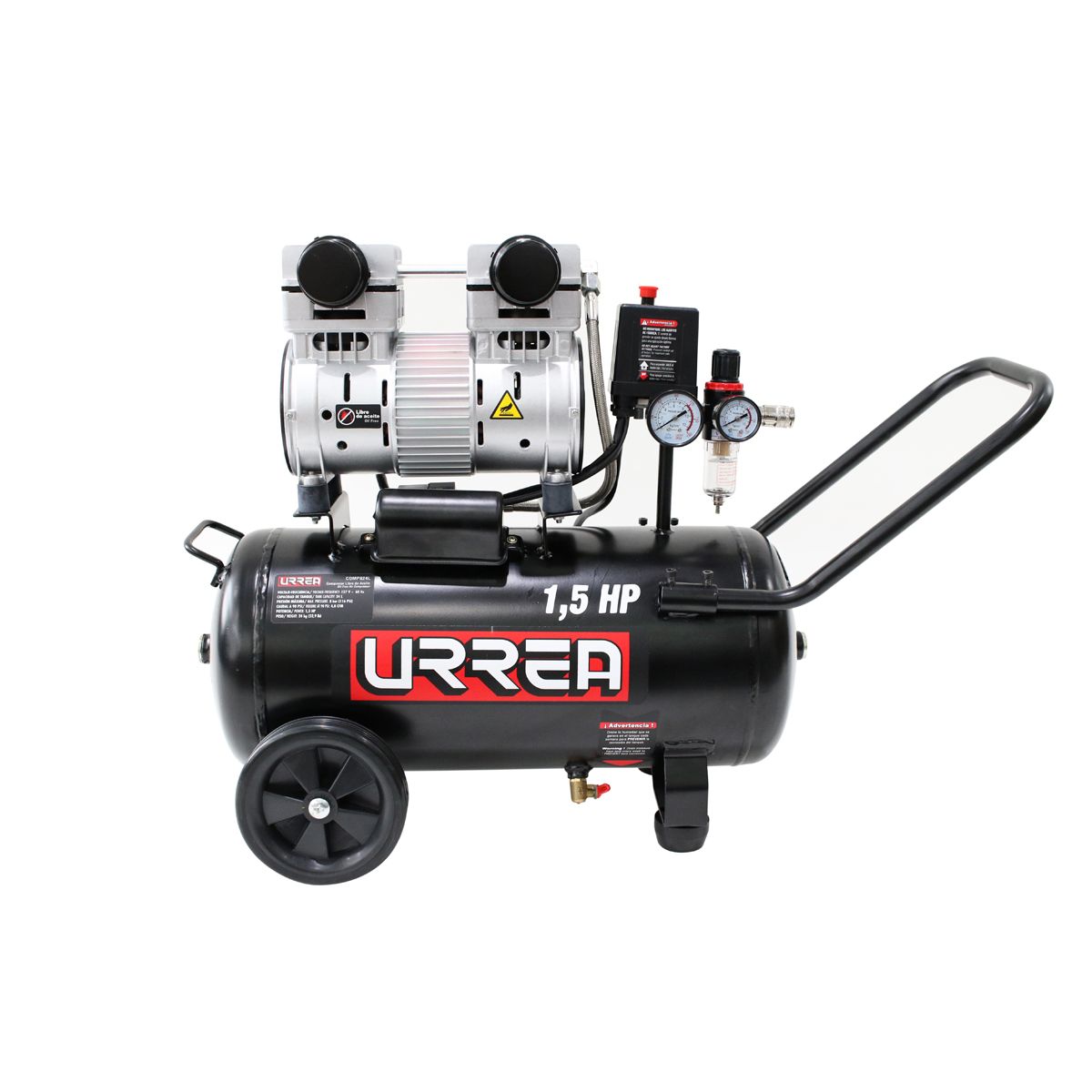 Compresor de aire eléctrico libre de aceite 24 Lt, 1.5 HP, 127 V Urrea