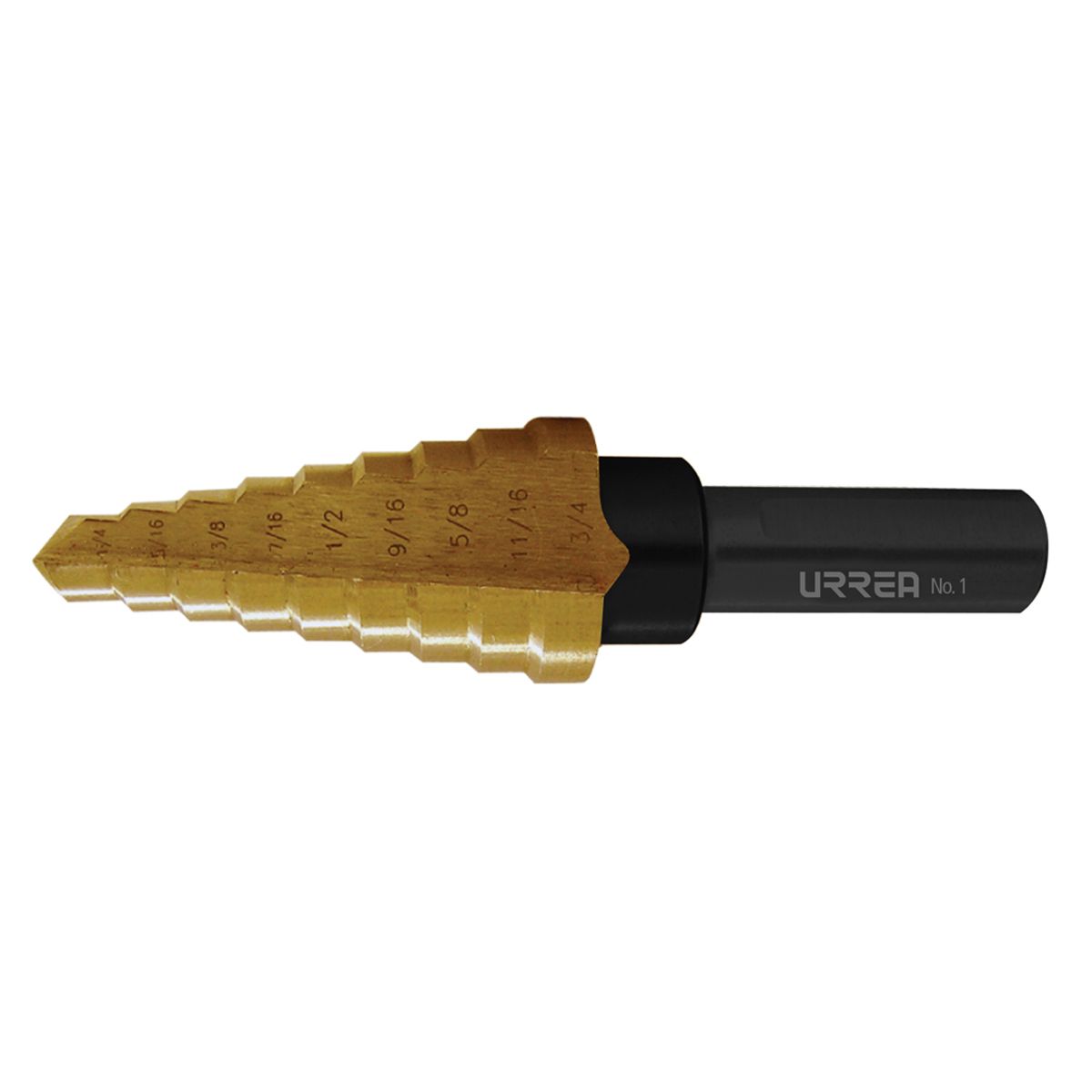 Broca escalonada con doble estría #1, 1/8" a 1/2" zanco 3 planos Urrea