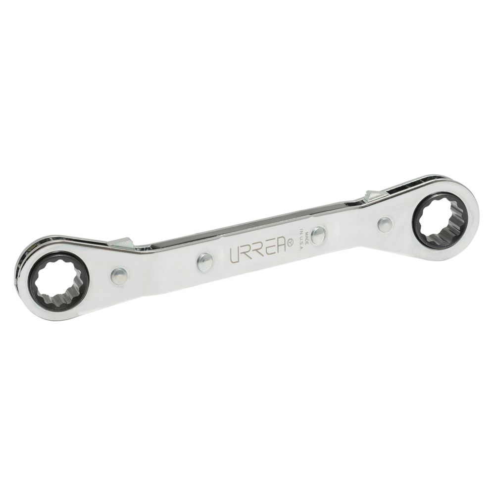 Llave de estrías pulido espejo acodada de matraca en pulgadas, 12 puntas, 5/8" x 3/4" Urrea