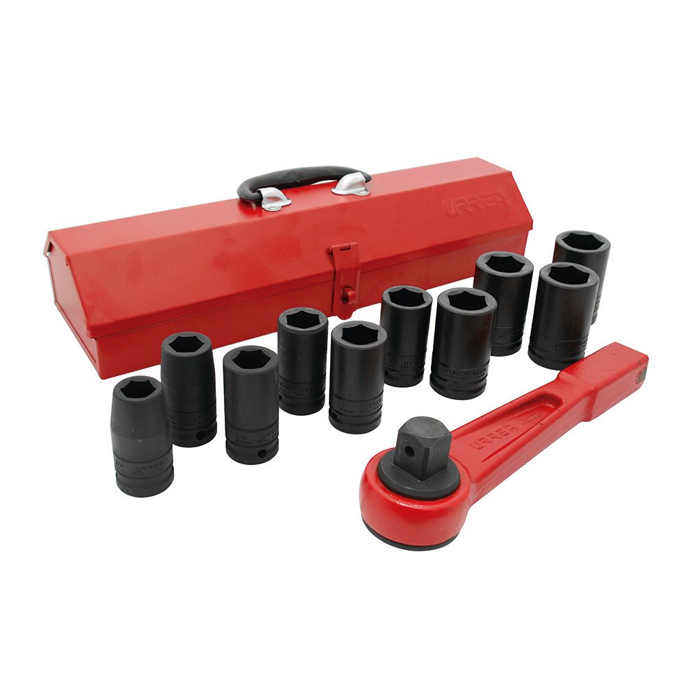 Juego de dados largos y accesorios de impacto en pulgadas cuadro de 3/4", 12 piezas Urrea