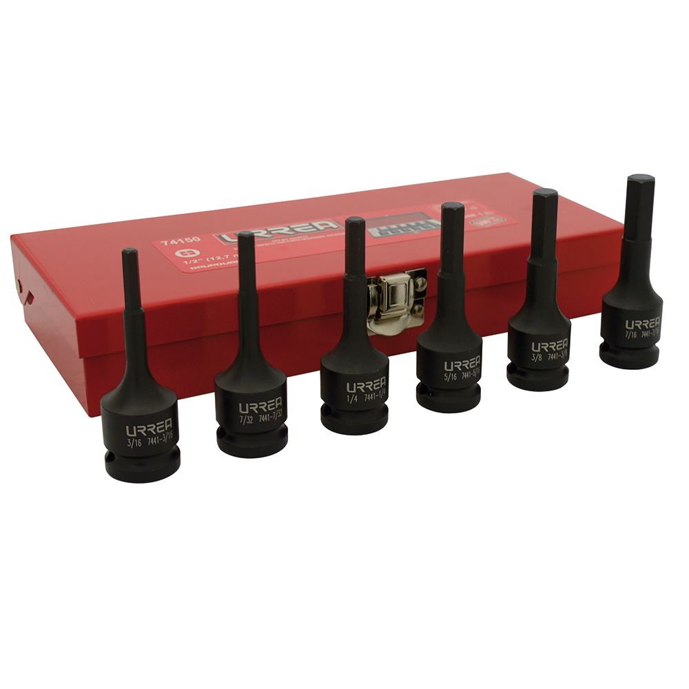 Juego de dados de impacto con punta hexagonal en pulgadas cuadro 1/2", 6 piezas Urrea