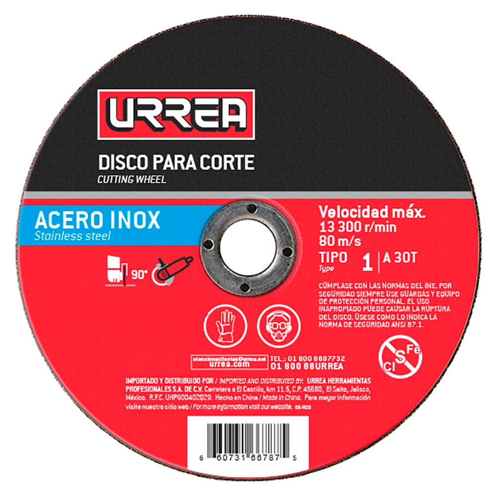 Disco abrasivo tipo 1 para acero inoxidable 9" x 5/64" Urrea