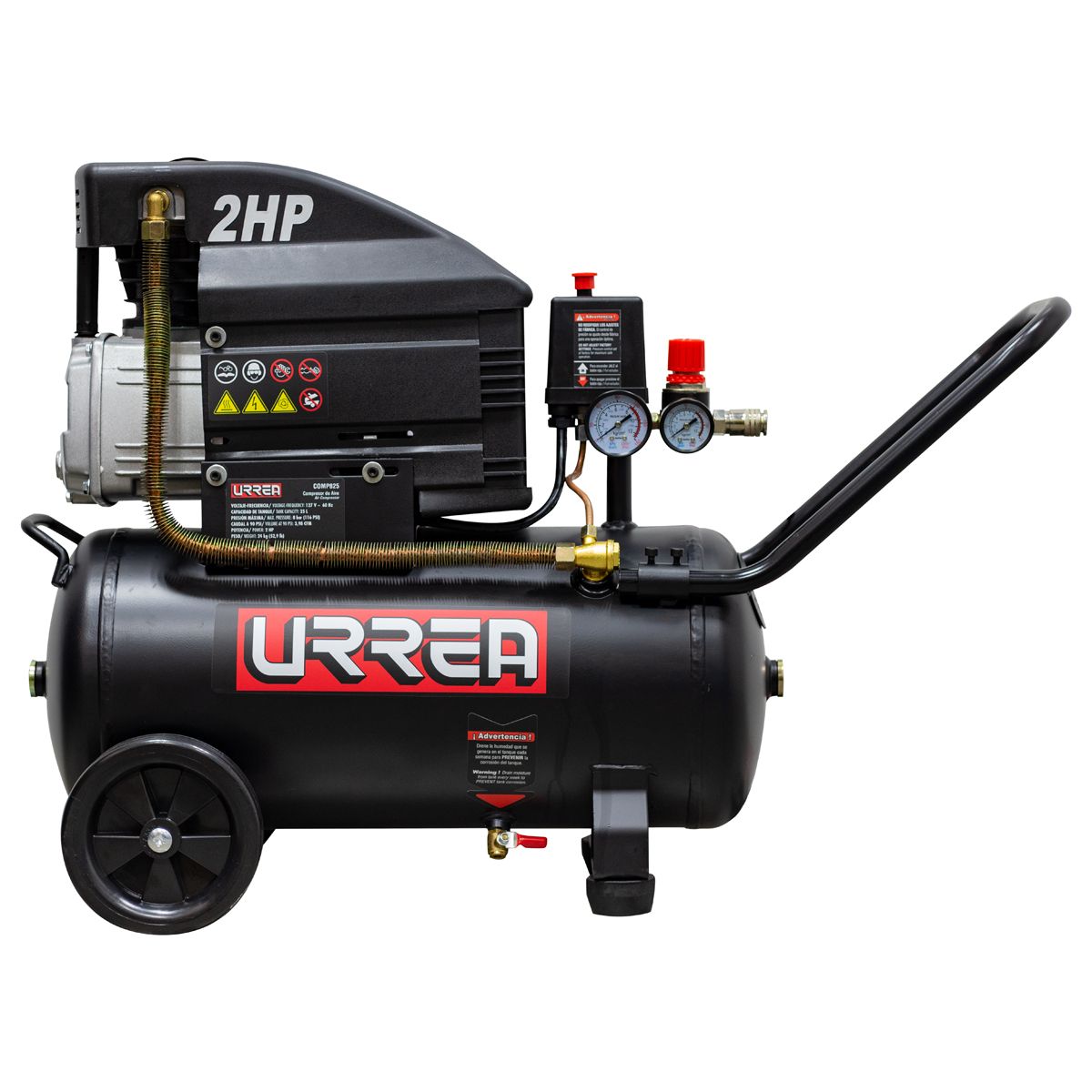 Compresor de aire eléctrico lubricado 25 Lt, 2 HP, 127 V Urrea