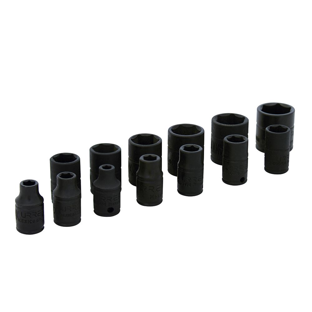 Juego de dados de impacto cuadro de 1/4", métricos, 6 puntas, 13 piezas Urrea