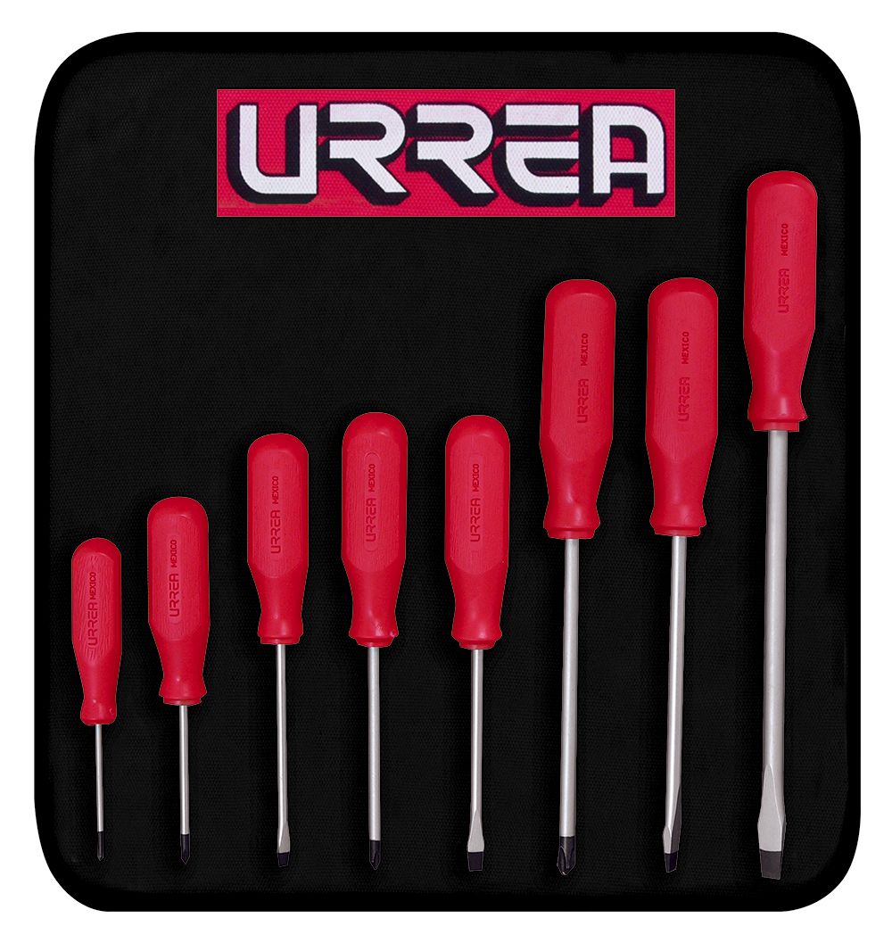 Juego de destornilladores con mango rojo, combinados, 8 piezas Urrea
