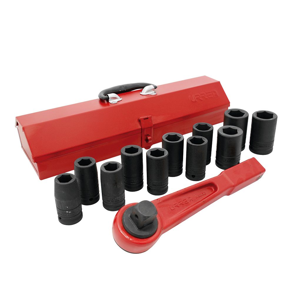 Juego de dados largos y accesorios de impacto métricos cuadro de 3/4", 13 piezas Urrea