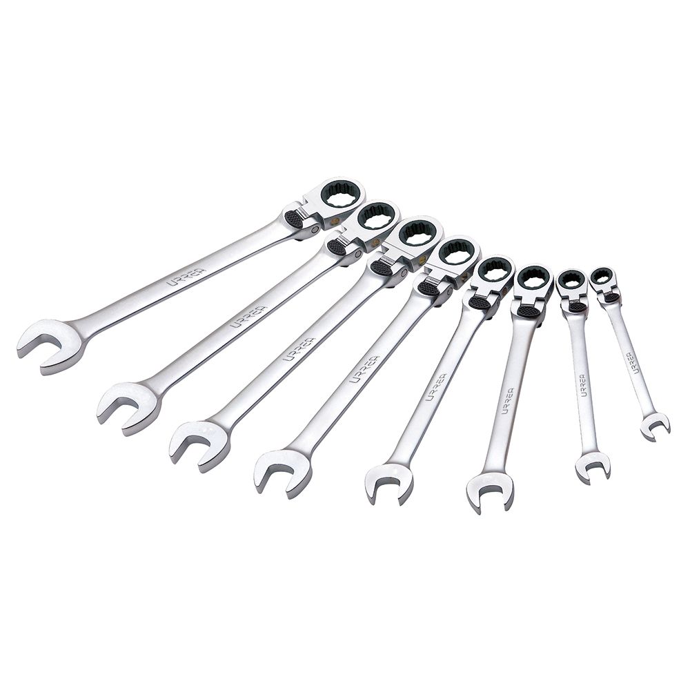 Juego de llaves combinadas pulido espejo flexibles de matraca spline en pulgadas, 9 piezas Urrea