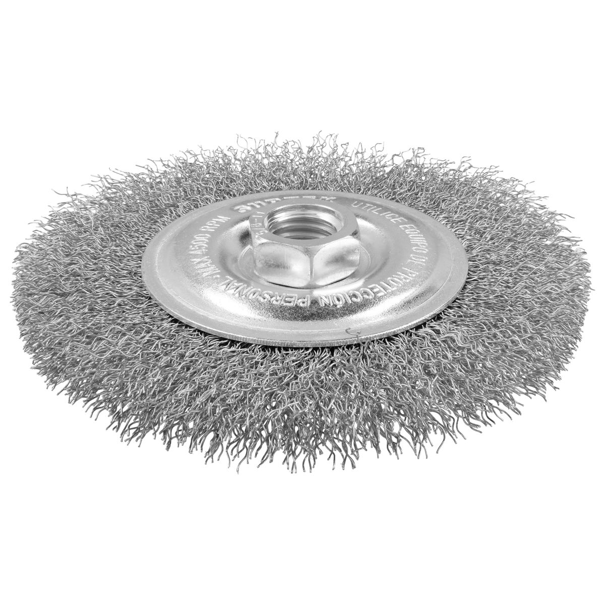 Carda circular ondulada alambre delgado acero inoxidable 6" x 0.30 mm con rosca 5/8" Surtek