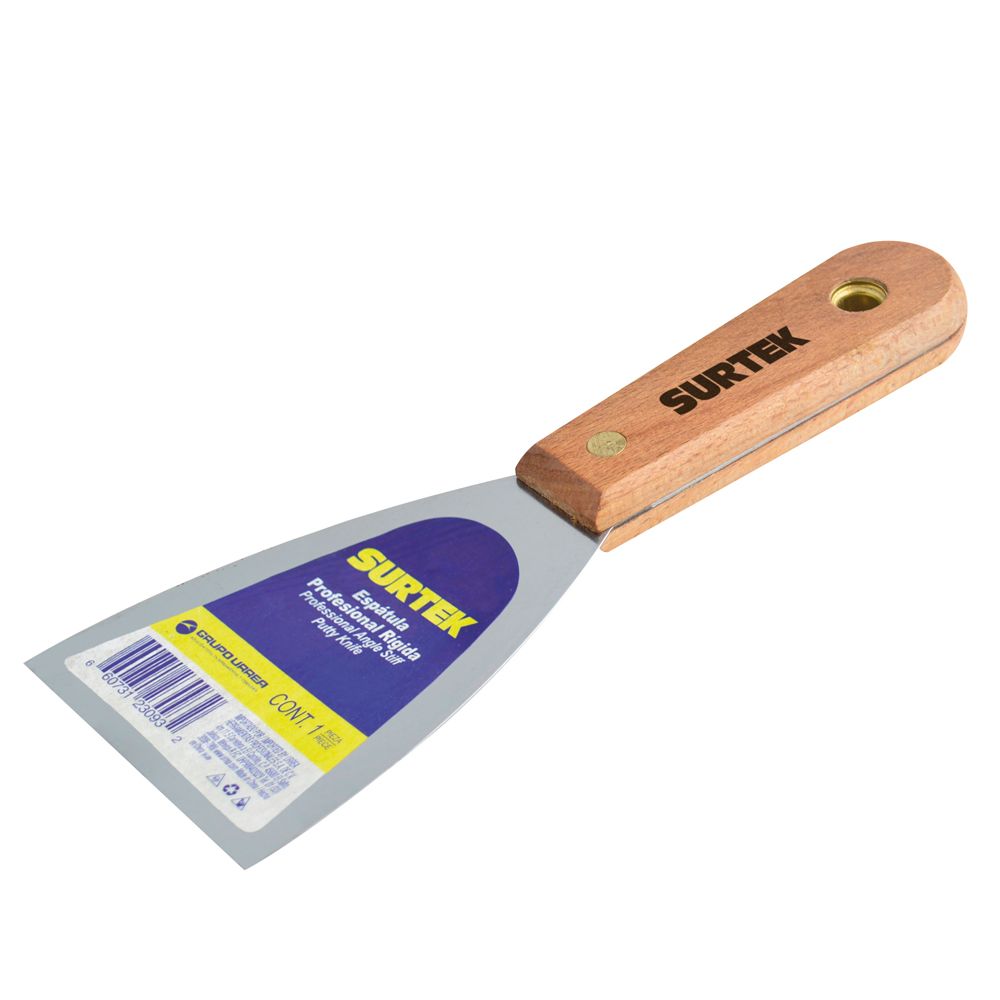 Espátula rígida de acero de alto carbón con mango de madera 1" Surtek