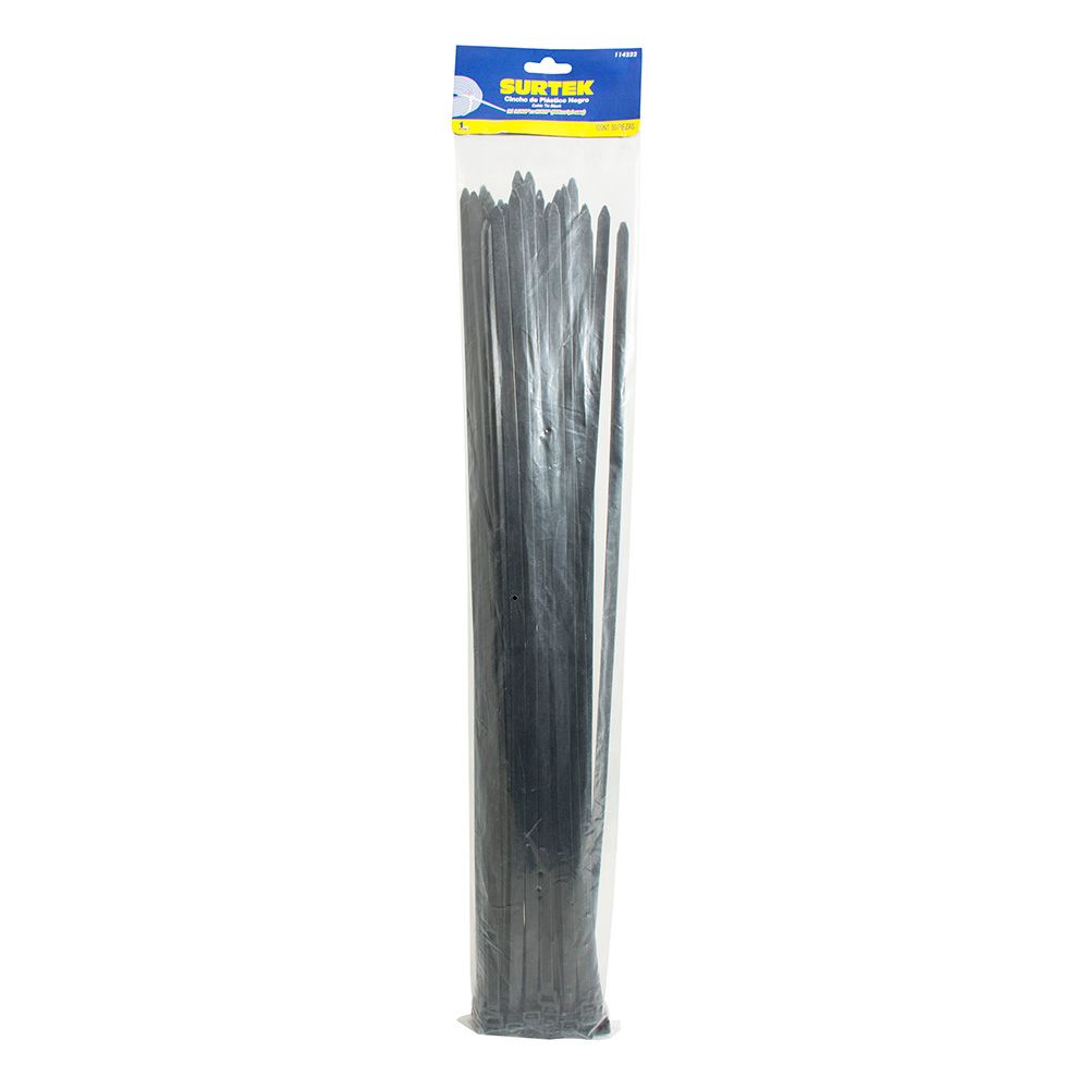Cinchos plásticos 500 x 7.8 mm, tensión 70 Kg de 50 piezas color negro Surtek