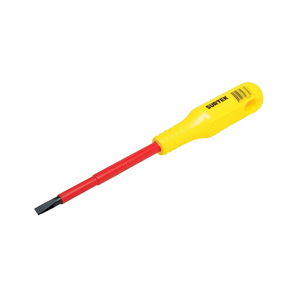 Destornillador con mango amarillo dieléctrico, punta cabinet 1000 V 7/32" x 5" Surtek
