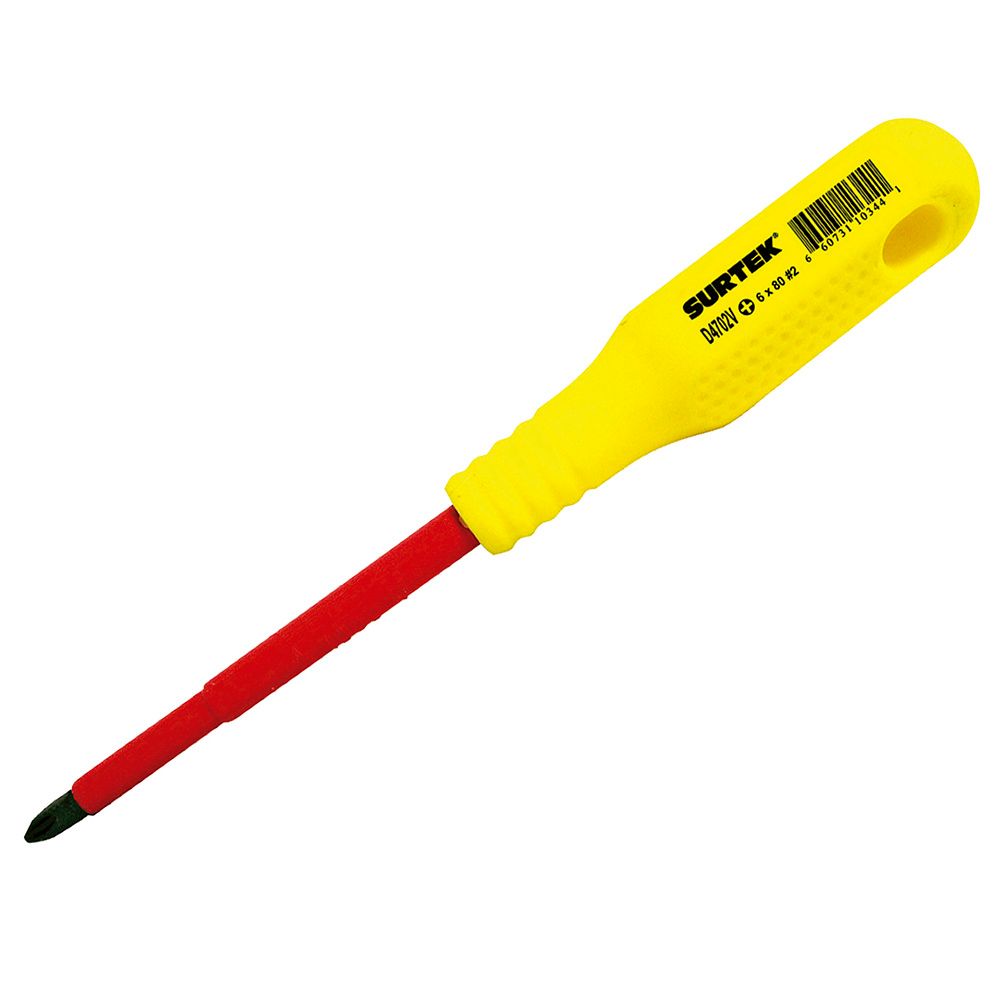 Destornillador con mango amarillo dieléctrico, punta Phillips 1000 V #2 x 4" Surtek