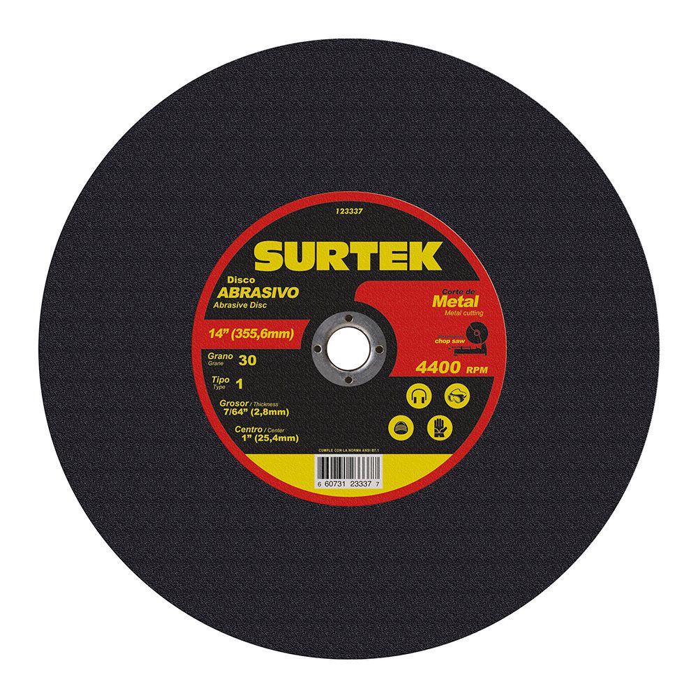 Disco abrasivo tipo 1 para metal 14" x 7/64" Surtek