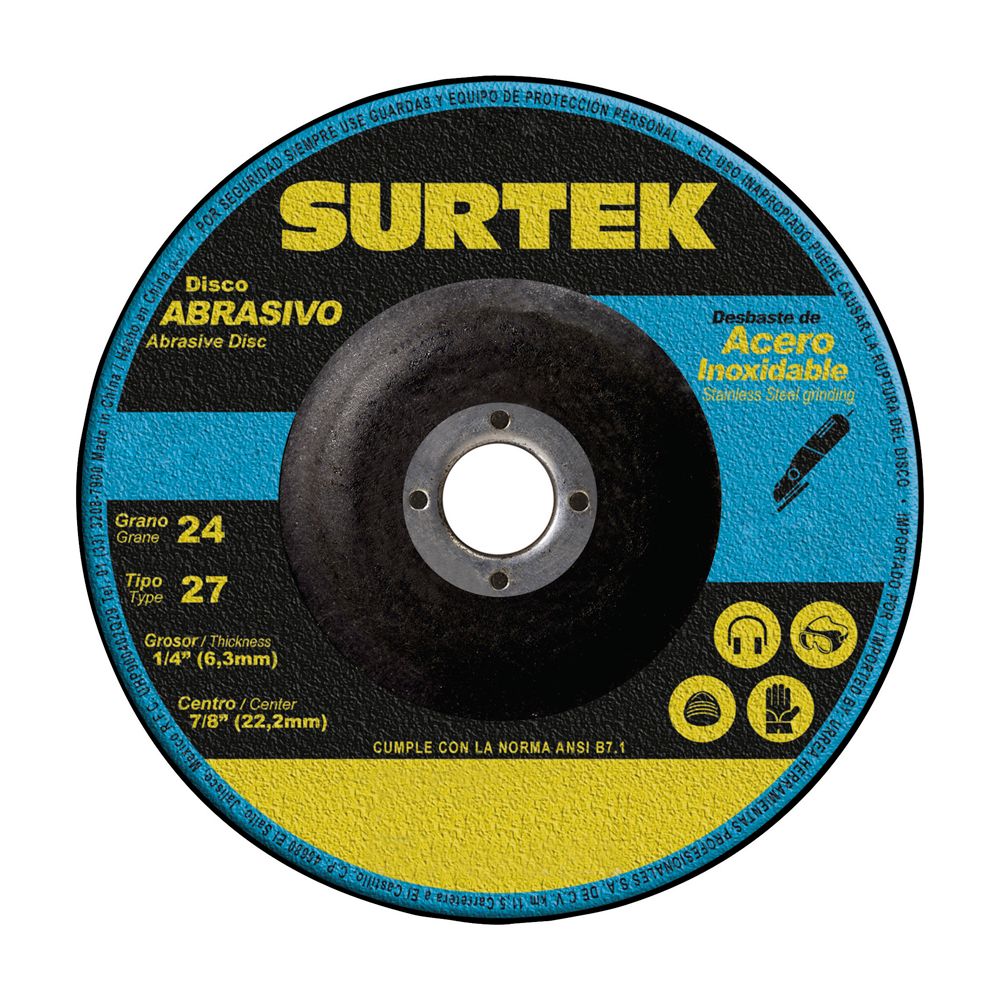 Disco abrasivo tipo 27 para metal 7" x 1/4" Surtek