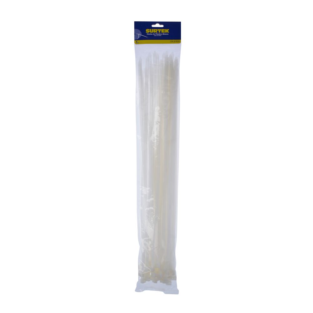 Cinchos plásticos 550 x 8.8 mm, tensión 70 Kg de 50 piezas color blanco Surtek