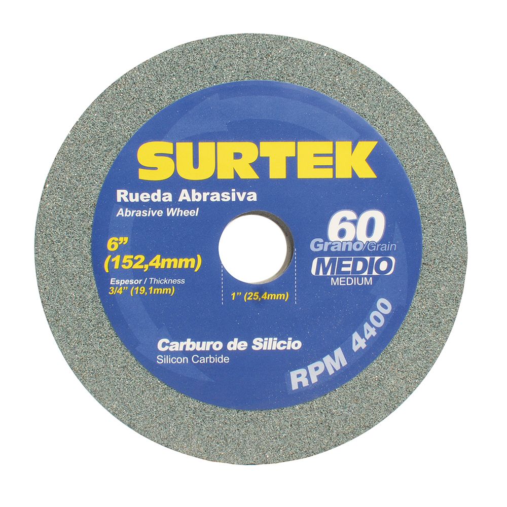 Rueda abrasiva de carburo de silicio grano 60, 6" x 3/4" Surtek
