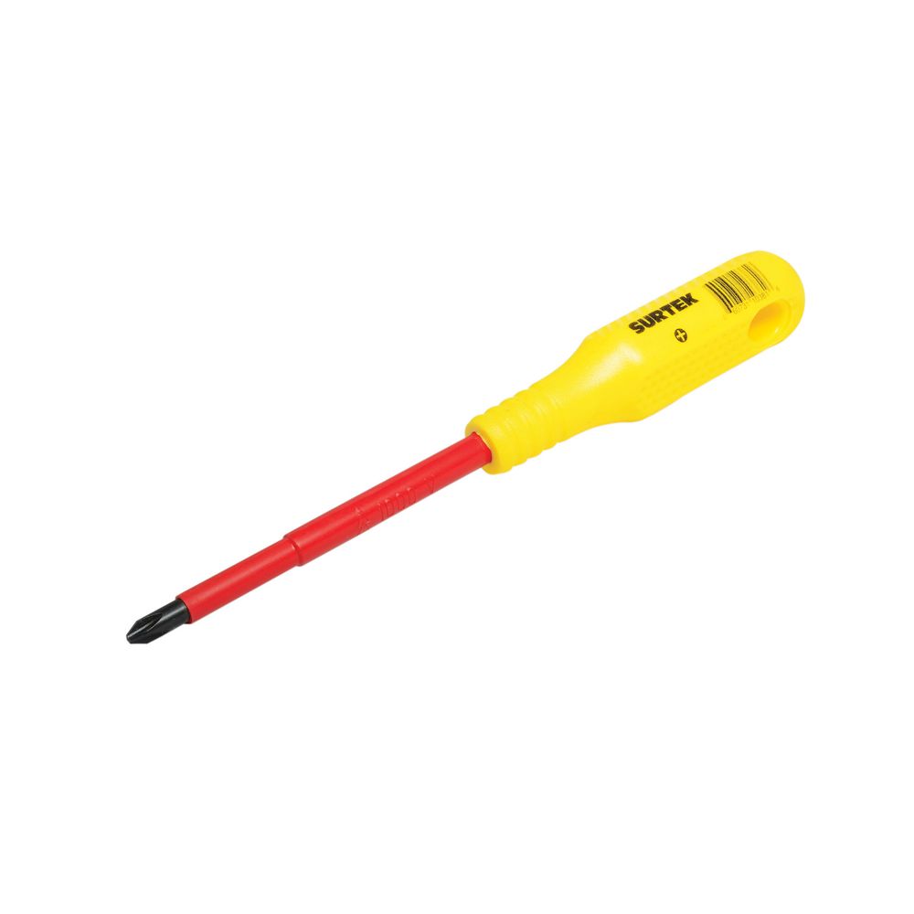 Destornillador con mango amarillo dieléctrico, punta Phillips 1000 V #1 x 3" Surtek