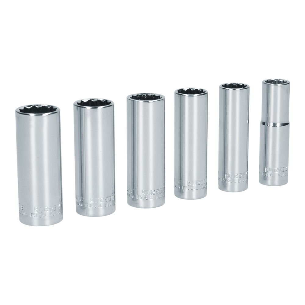 Juego de dados largos cuadro de 1/2" 12 puntas, en pulgadas, 6 piezas Surtek