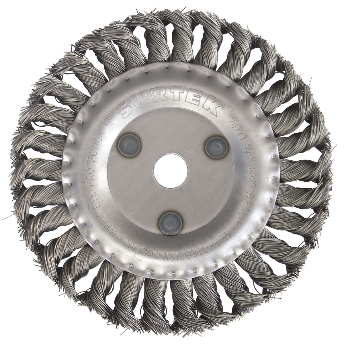 Carda circular trenzada alambre delgado 4" x 0.35 mm con rosca M14 Surtek