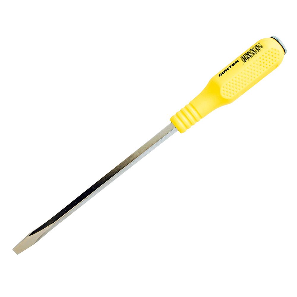 Destornillador con mango amarillo de golpe, punta plana 3/16" x 3" Surtek