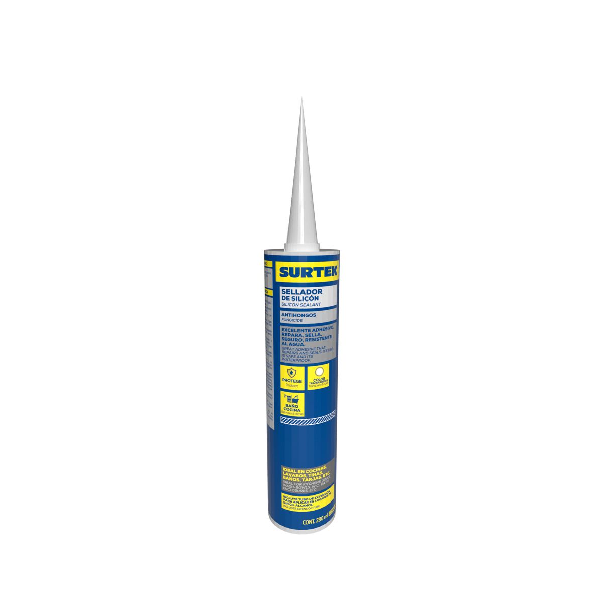 Silicon para baño y cocina, color transparente, 280 ml Surtek