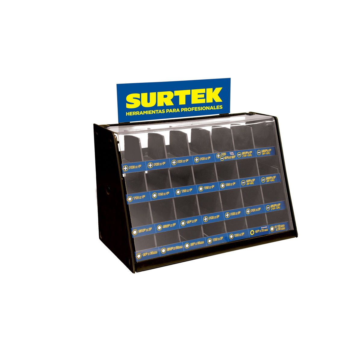 Rack despachador para mostrador para puntas intercambiables 19.5 x 38 x 24.6 cm Surtek