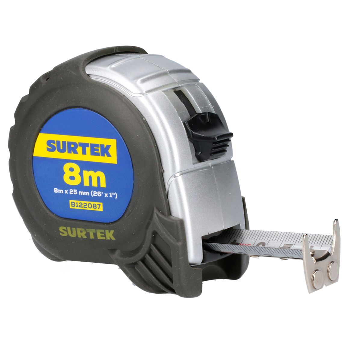 Flexómetro con carcasa anti-impacto silver 8 m x 1" Surtek