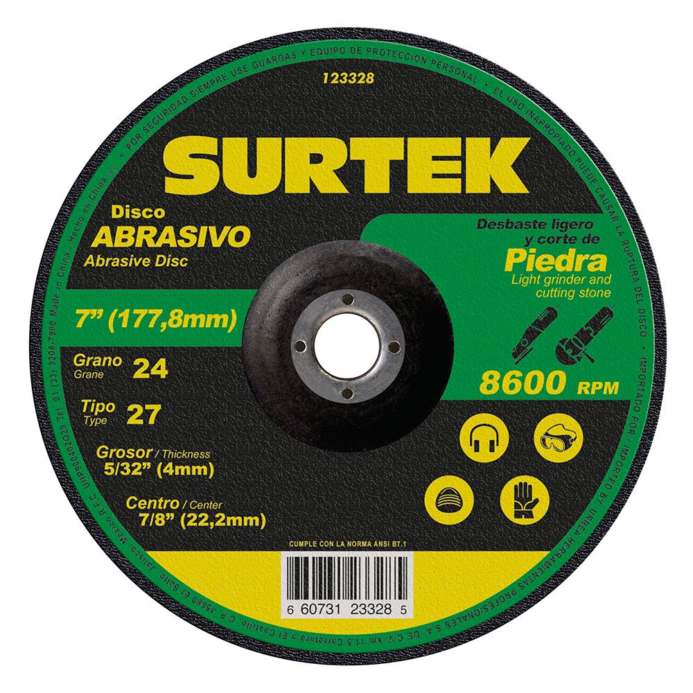 Disco abrasivo tipo 27 para piedra 7" x 5/32" Surtek