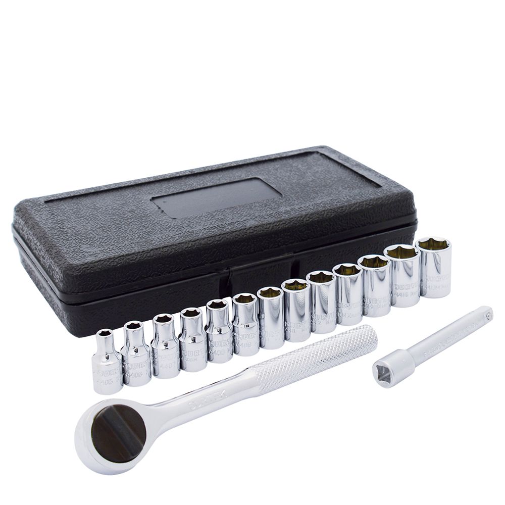 Juego de dados y accesorios cuadro de 1/4" en pulgadas, 6 puntas, 15 piezas Surtek