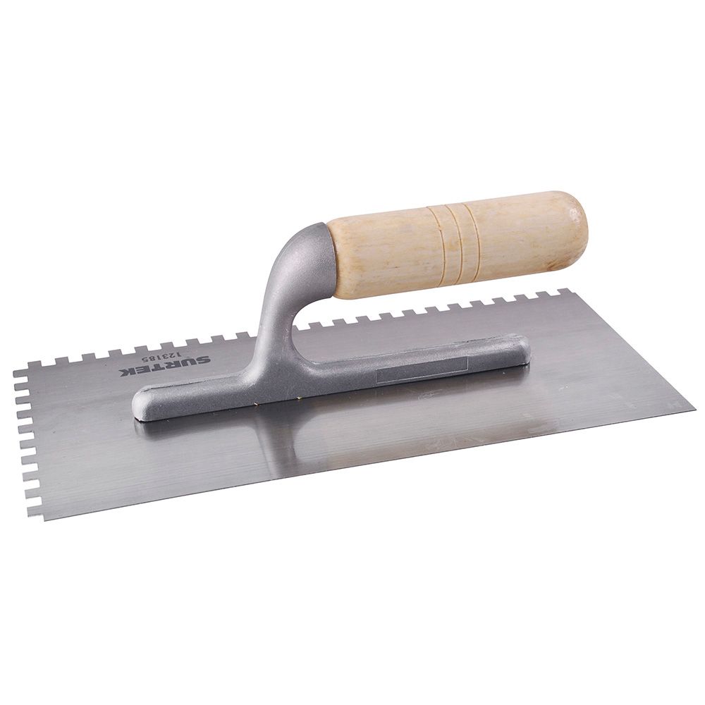 Llana dentada cuadrada de acero al alto carbón con mango de madera 11" x 5" Surtek