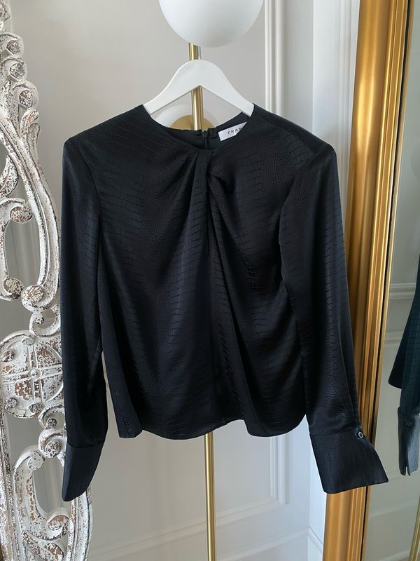 FRAME Black Embossed Twist Neck Top