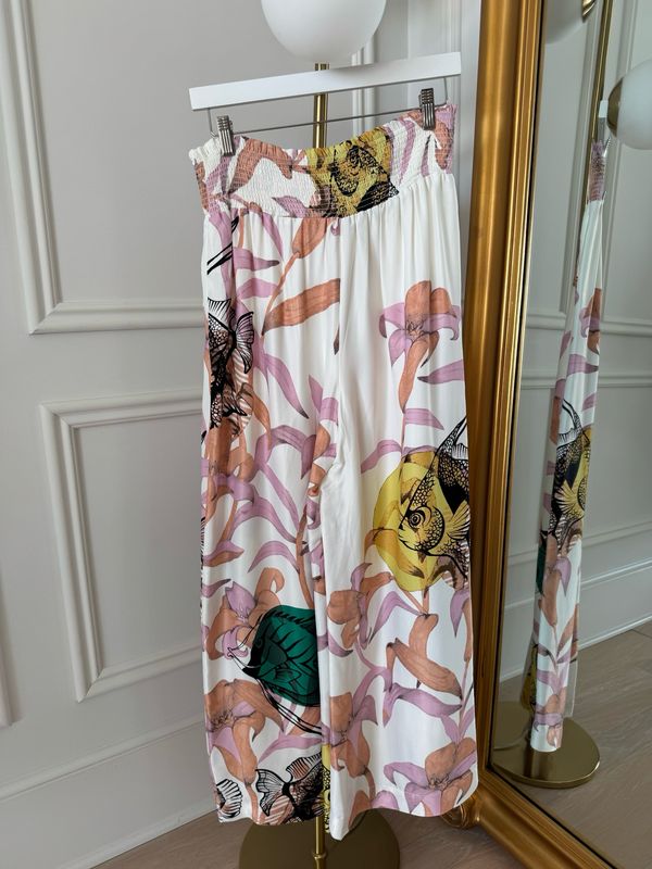 Pia Binazzi Graphic Floral Wide-leg Pants, Size Small