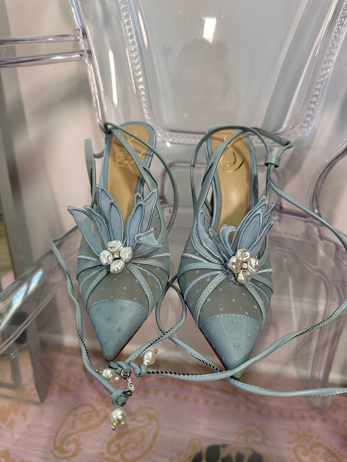Sam Edelman Aura Lace Up Stiletto Heel, Light Blue, Size Women’s US8