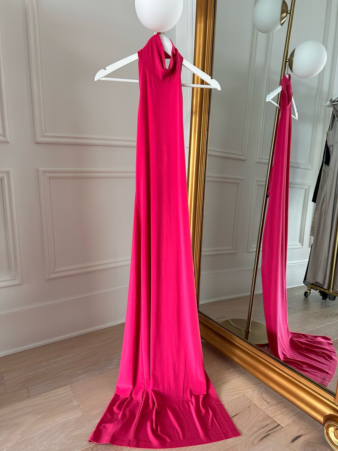 Norma Kamali Halter Turtleneck Backless Dress, Pink, Size Small
