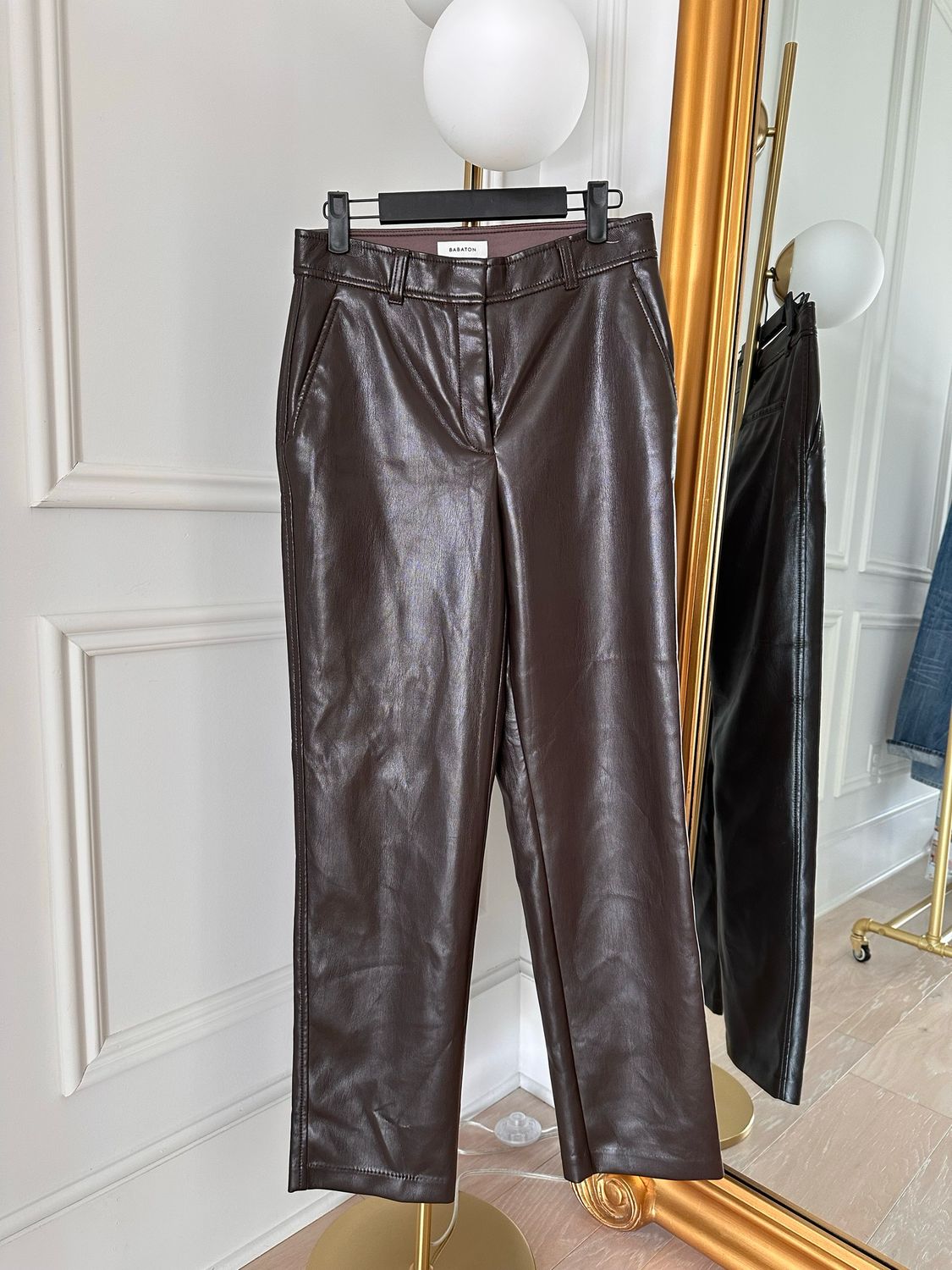 Aritzia Babaton Brown Faux Leather Pants, Size 6