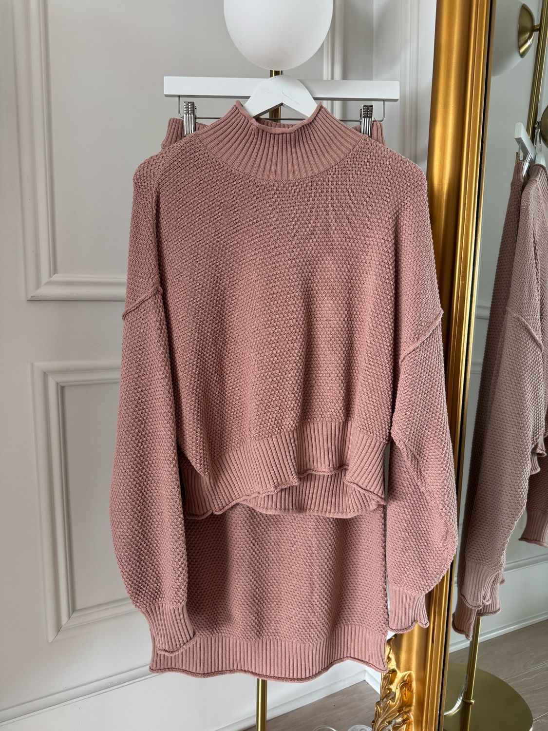Free People Mock Neck Sweater / Long Skirt Set, Rosy Nude Color, Both Size Small (SOLD TOGETHER AS SET)