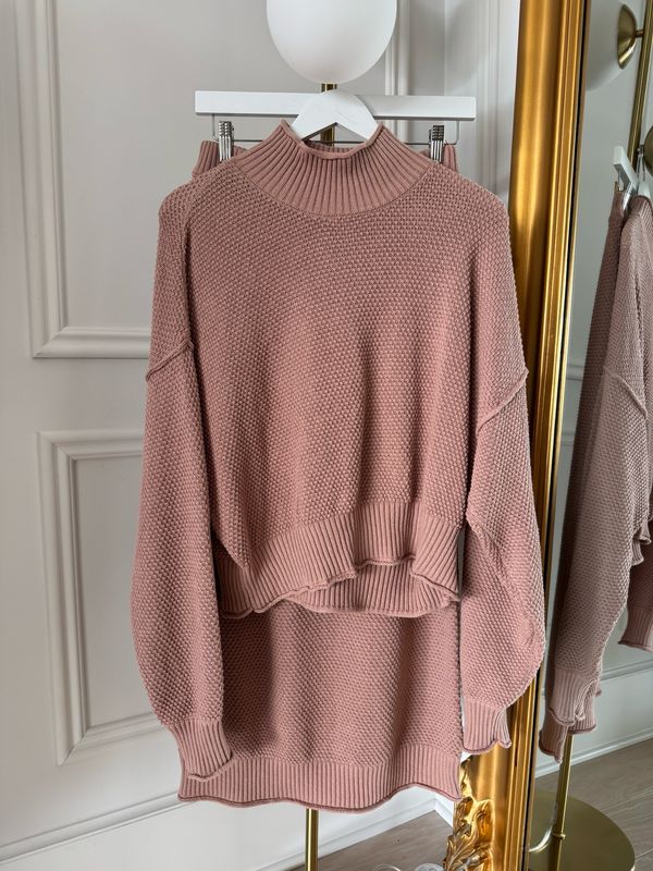 Free People Mock Neck Sweater / Long Skirt Set, Rosy Nude Color, Both Size Small (SOLD TOGETHER AS SET)