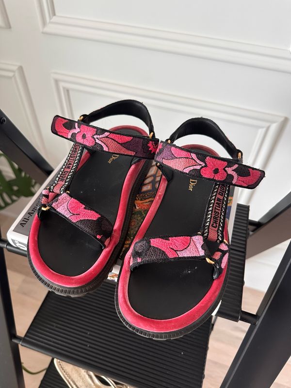 Dior Black&Pink Floral Velvet Sandals, Size Women’s US8